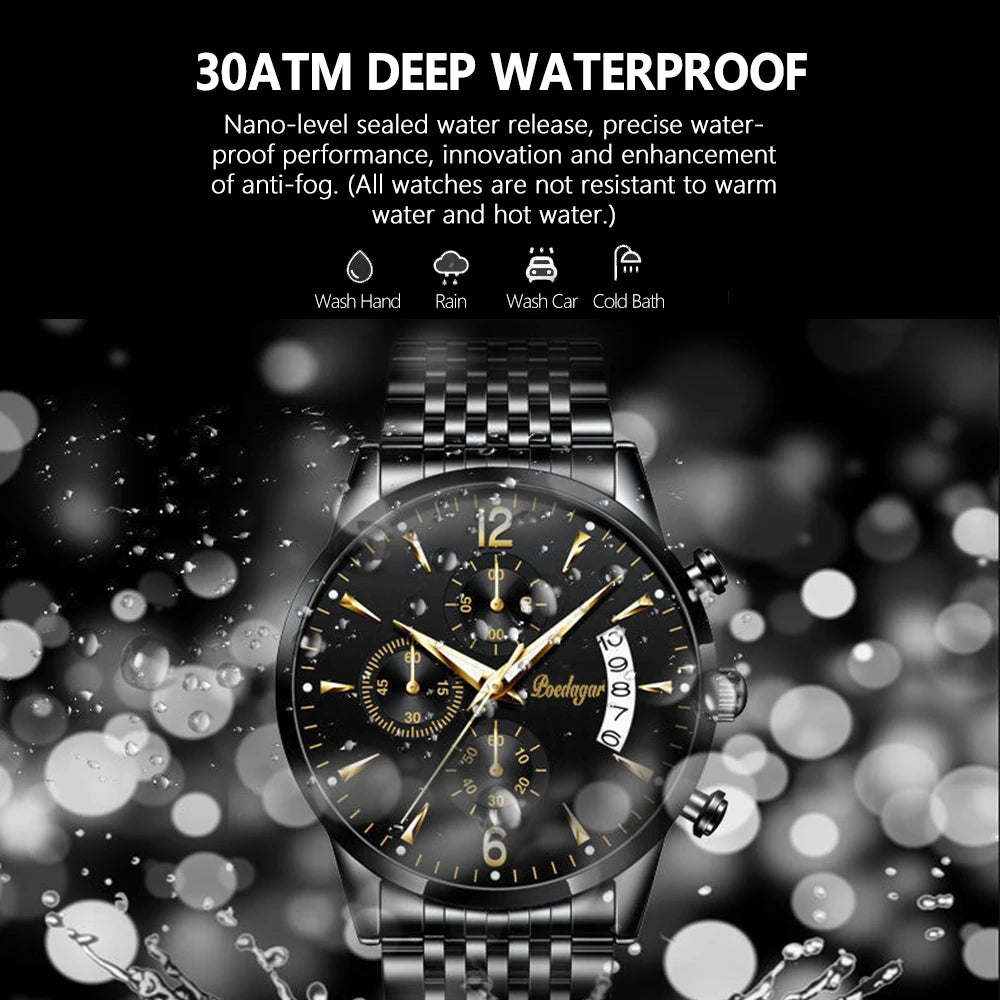 Watch POEDAGAR New Fashion Men Watch Waterproof Luminous Date Sports Watches Luxury Quartz Man Wristwatch Luxuri Male Clock +Box