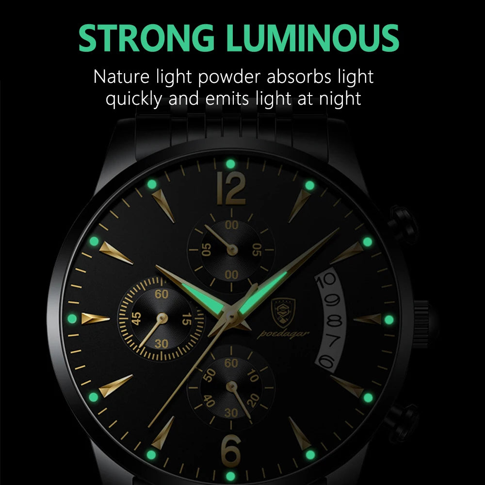 Watch POEDAGAR New Fashion Men Watch Waterproof Luminous Date Sports Watches Luxury Quartz Man Wristwatch Luxuri Male Clock +Box