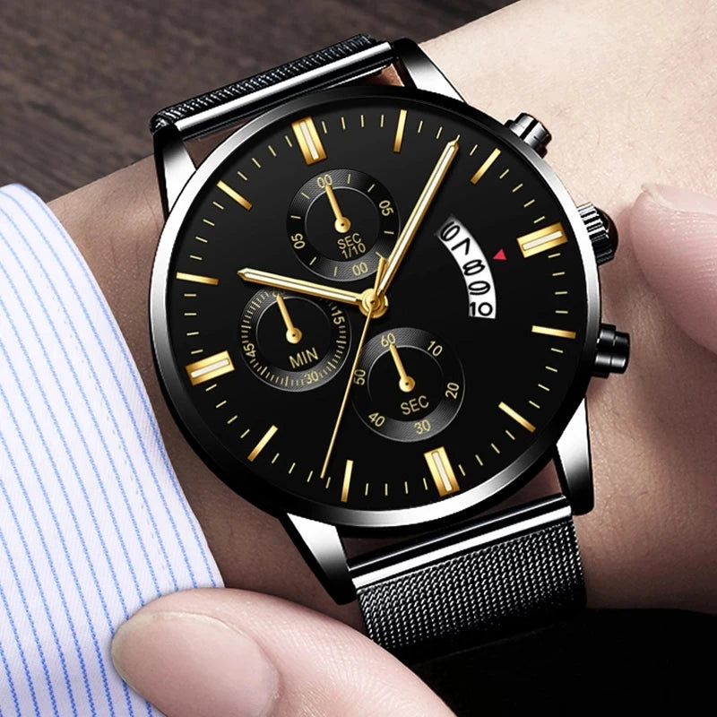 Fashion Luxury Men Stainless Steel Mesh Belt Quartz Wristwatch 2023 Men's Business Casual Bracelet Watches relogio masculino