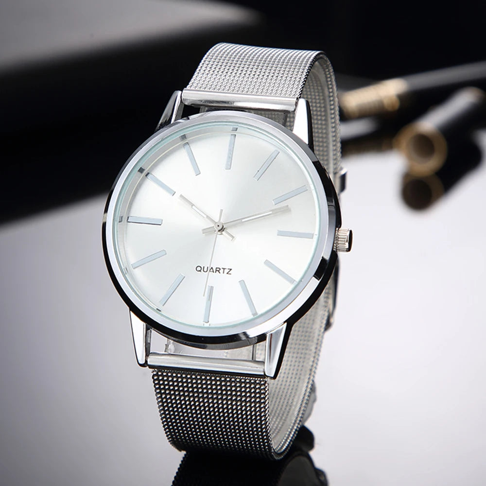 Luxury Women Watches 2024 New Stylish Silver Minimalist Business Ladies Quartz Watch Breathable Leather Steel Clock Reloj Mujer