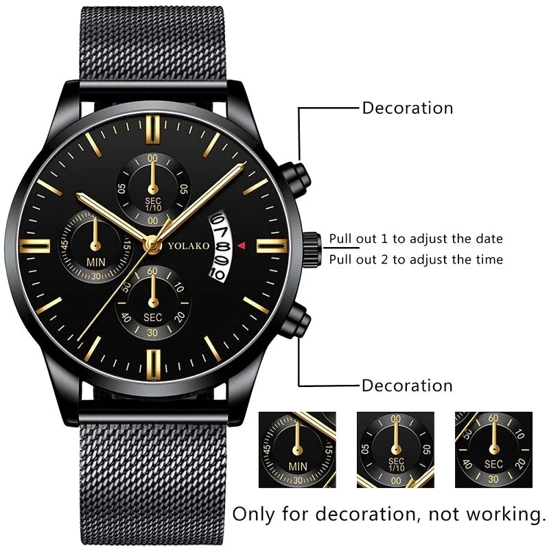 Fashion Luxury Men Stainless Steel Mesh Belt Quartz Wristwatch 2023 Men's Business Casual Bracelet Watches relogio masculino