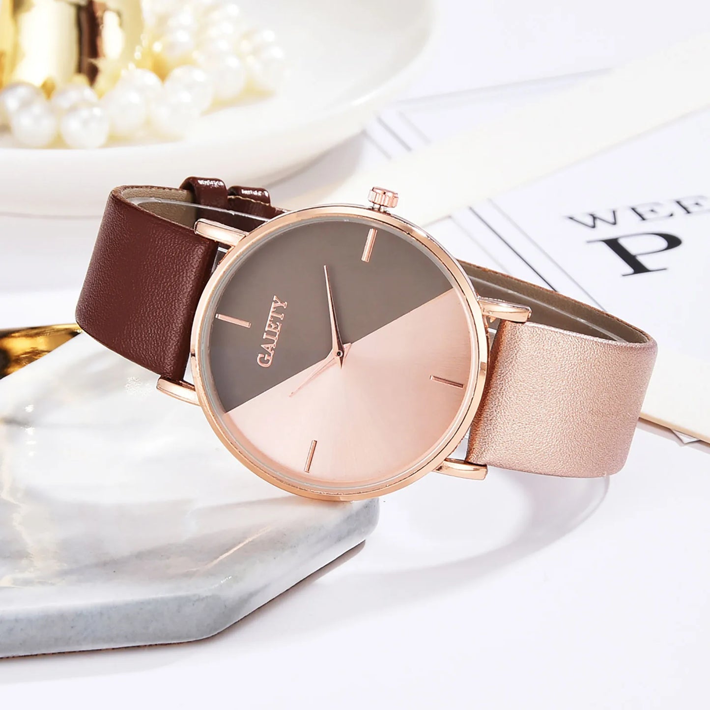 Clothing Accessories Light Luxury Geometric Stitching Style Ladies Watch Fashionable Simple Style Quartz Wristwatch Reloj Mujer