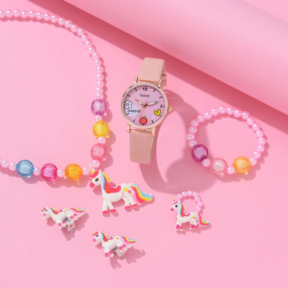 Watch Set Primary School Student Fashion Girl Watch Cute Little Girl Watch Kids Cartoon Children Quartz Lady Watch Girl Watch