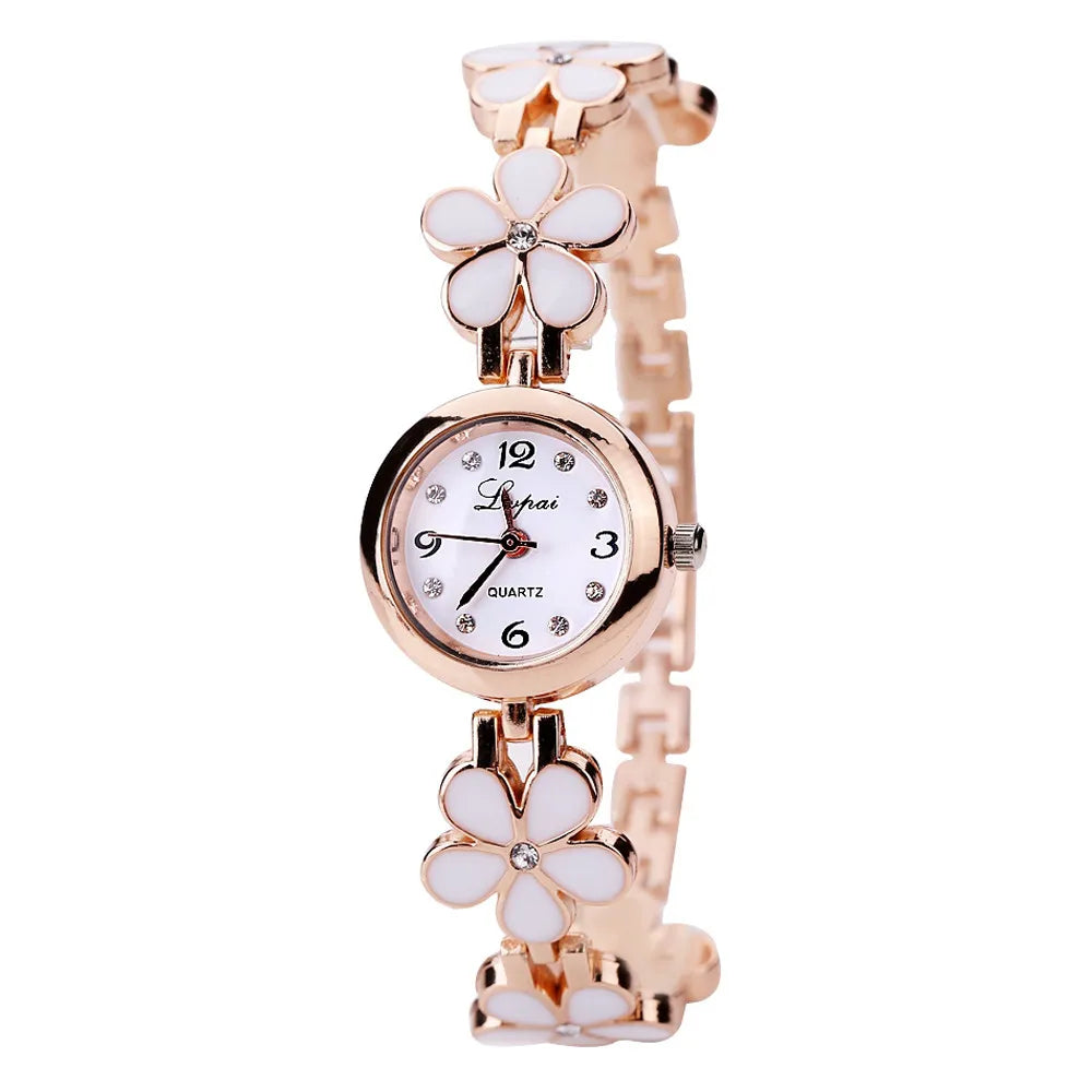 Fashion Small Watches Women 2024 Luxury Rhinestone Flower Bracelet Stainless Steel Watchband Dress Female Clock relogio feminino