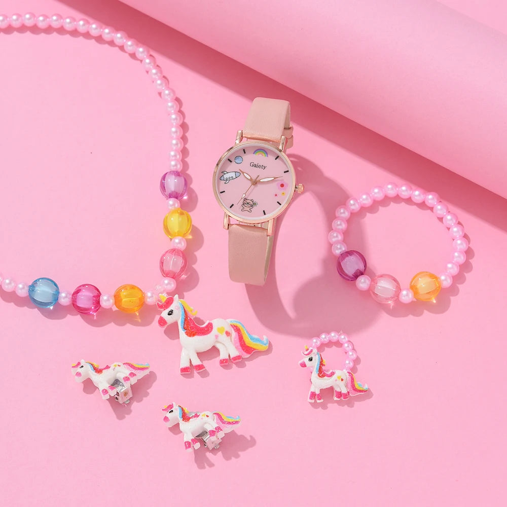 Watch Set Primary School Student Fashion Girl Watch Cute Little Girl Watch Kids Cartoon Children Quartz Lady Watch Girl Watch