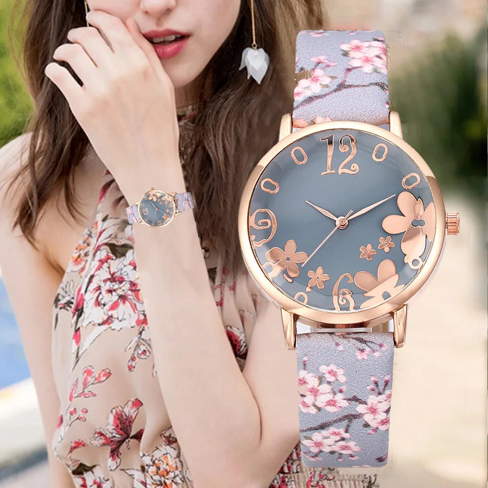 Watch for women with Colorful flowers small fresh printed belt Fashion Ladies Quartz Watch Exquisite watch часы женские