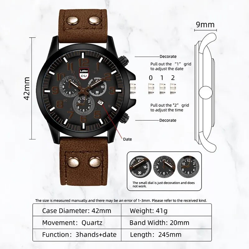 Reloj Hombre Fashion Mens Watches Luxury Men Casual Leather Quartz Watch Male Military Calendar Wristwatch Relogio Masculino