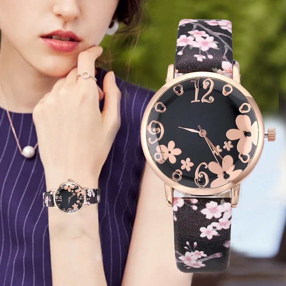 Watch for women with Colorful flowers small fresh printed belt Fashion Ladies Quartz Watch Exquisite watch часы женские