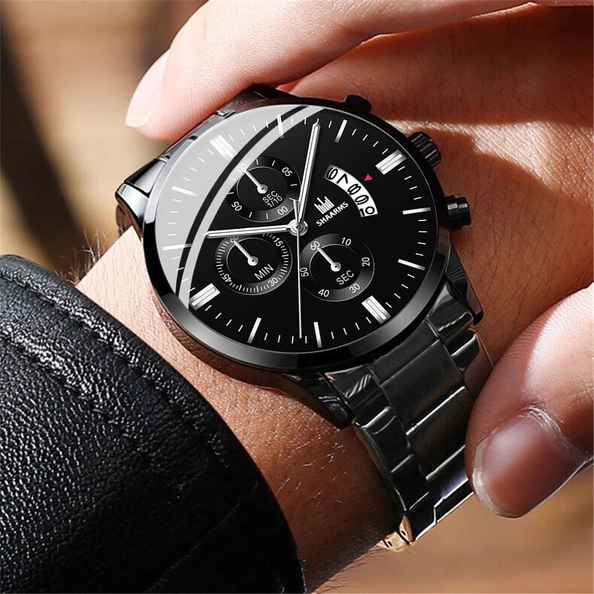 1PCS Fashion Classic Mens Watches Versatile Trend Set Men Business Stainless Steel Quartz Watch Male Calendar Wristwatch