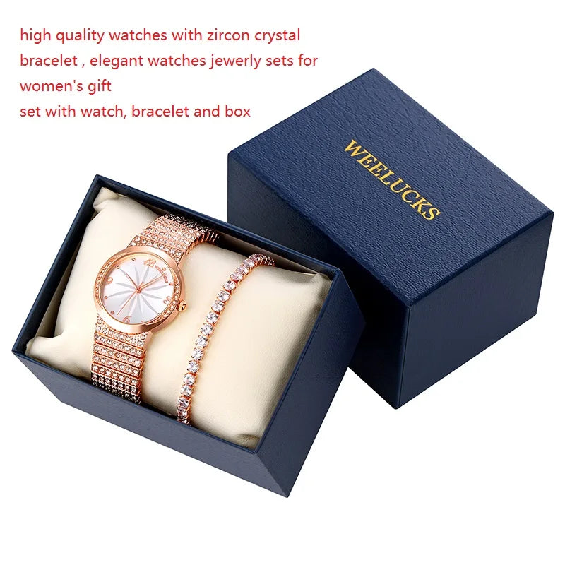 Mode WEELUCKS montre pour femme élégant plein diamant bijoux montre ensemble exquis cadeau ensemble 3ATM étanche montres ensemble nouveau K1001