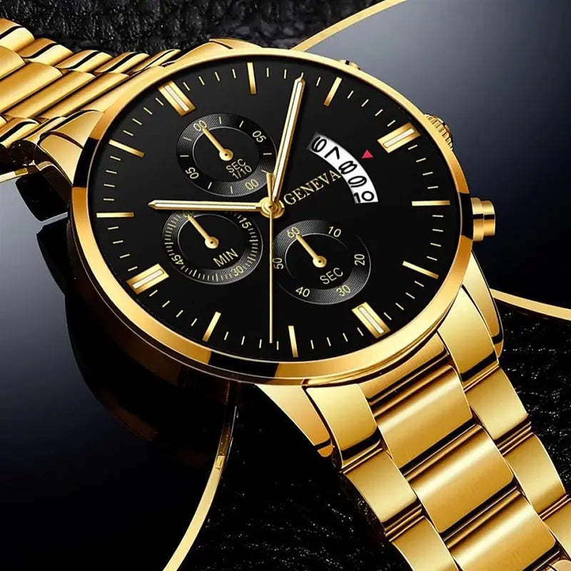 2024 Fashion Men Gold Stainless Steel Watch Luxury Calendar Quartz Wrist Watch Mens Business Watches for Man Clock Reloj Hombre