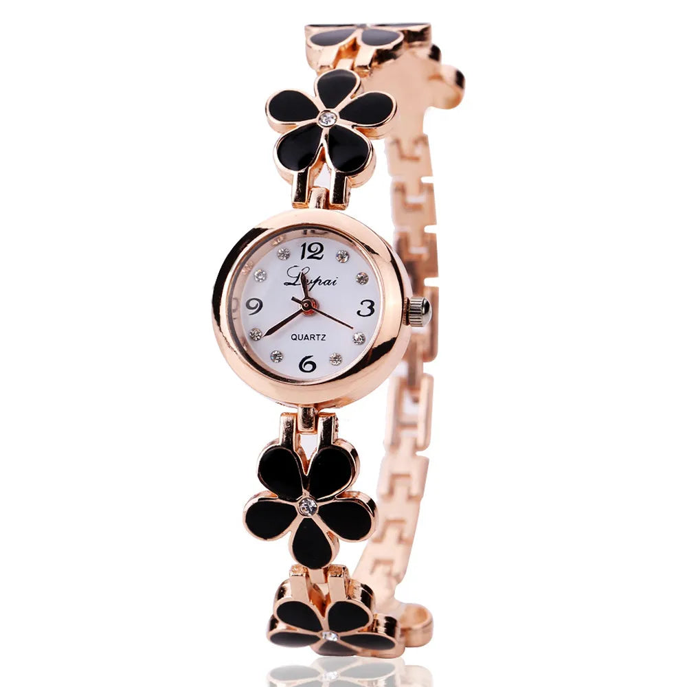 Fashion Small Watches Women 2024 Luxury Rhinestone Flower Bracelet Stainless Steel Watchband Dress Female Clock relogio feminino