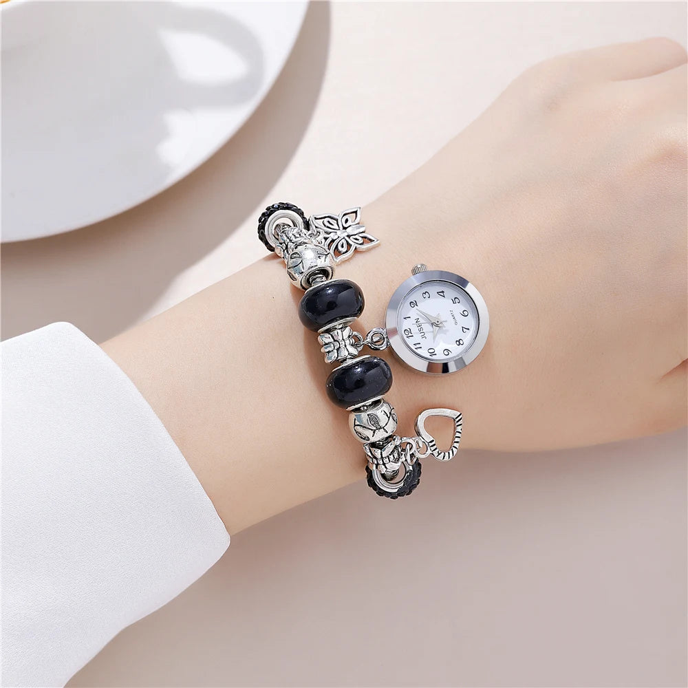 Rhinestone beaded bracelet Love butterfly Pendant Women's bracelet watch