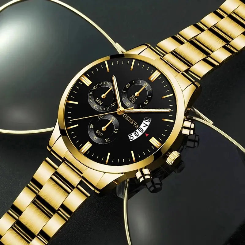 2024 Fashion Men Gold Stainless Steel Watch Luxury Calendar Quartz Wrist Watch Mens Business Watches for Man Clock Reloj Hombre