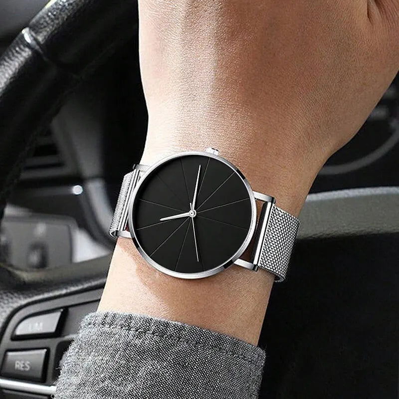 Mens Fashion Business Quartz Wristwatch Fashion Calendar Men Watch Stainless Steel Mesh Belt Men Luxury Silver Bracelet Watches