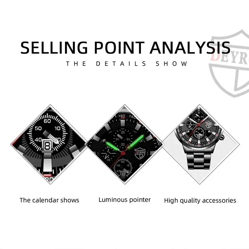 Fashion Mens Sports Watches Men Business Stainless Steel Quartz Watch Luxury Man Casual Calendar Luminous Clock Reloj Hombre