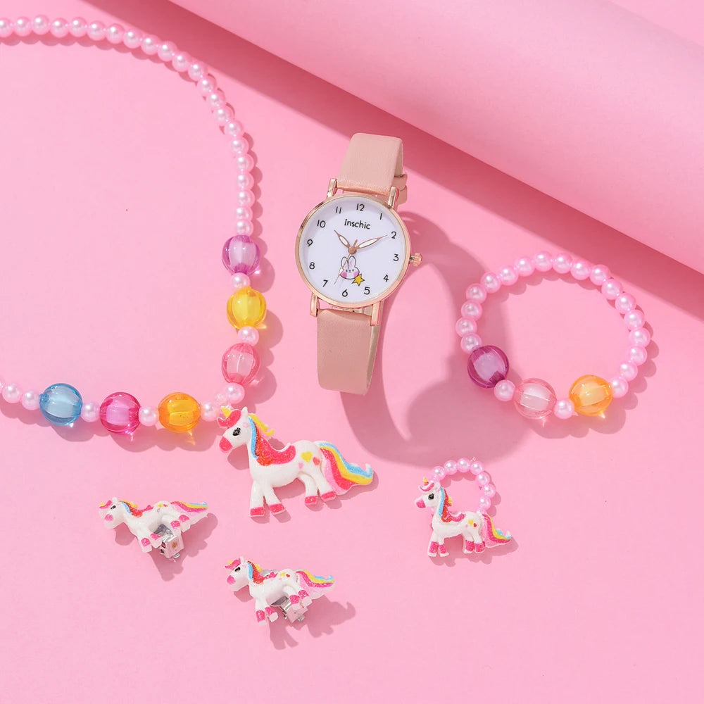 Watch Set Primary School Student Fashion Girl Watch Cute Little Girl Watch Kids Cartoon Children Quartz Lady Watch Girl Watch