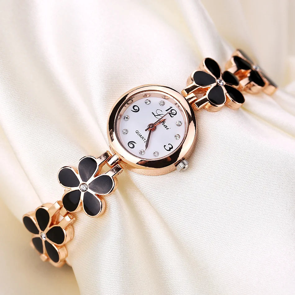 Fashion Small Watches Women 2024 Luxury Rhinestone Flower Bracelet Stainless Steel Watchband Dress Female Clock relogio feminino