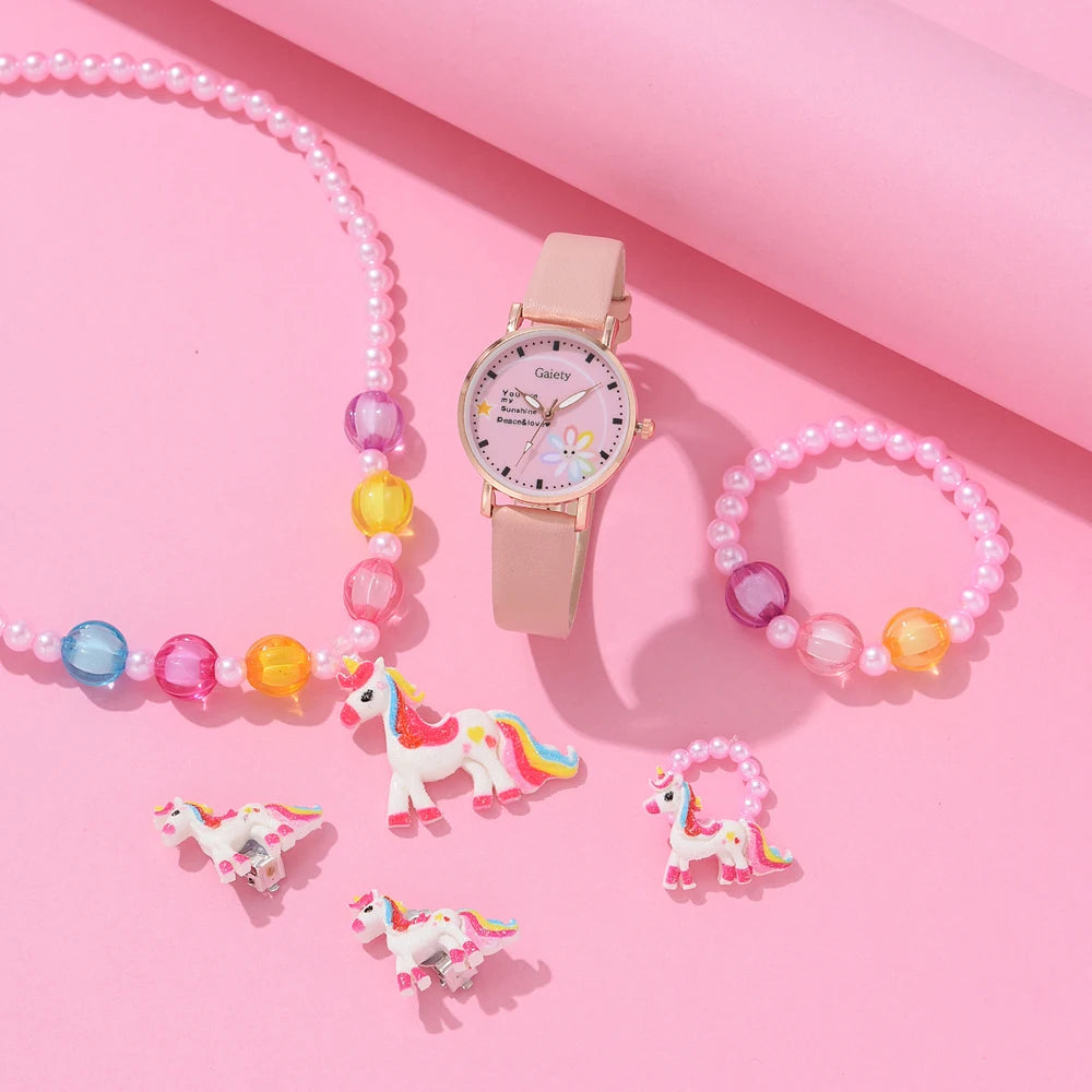 Watch Set Primary School Student Fashion Girl Watch Cute Little Girl Watch Kids Cartoon Children Quartz Lady Watch Girl Watch