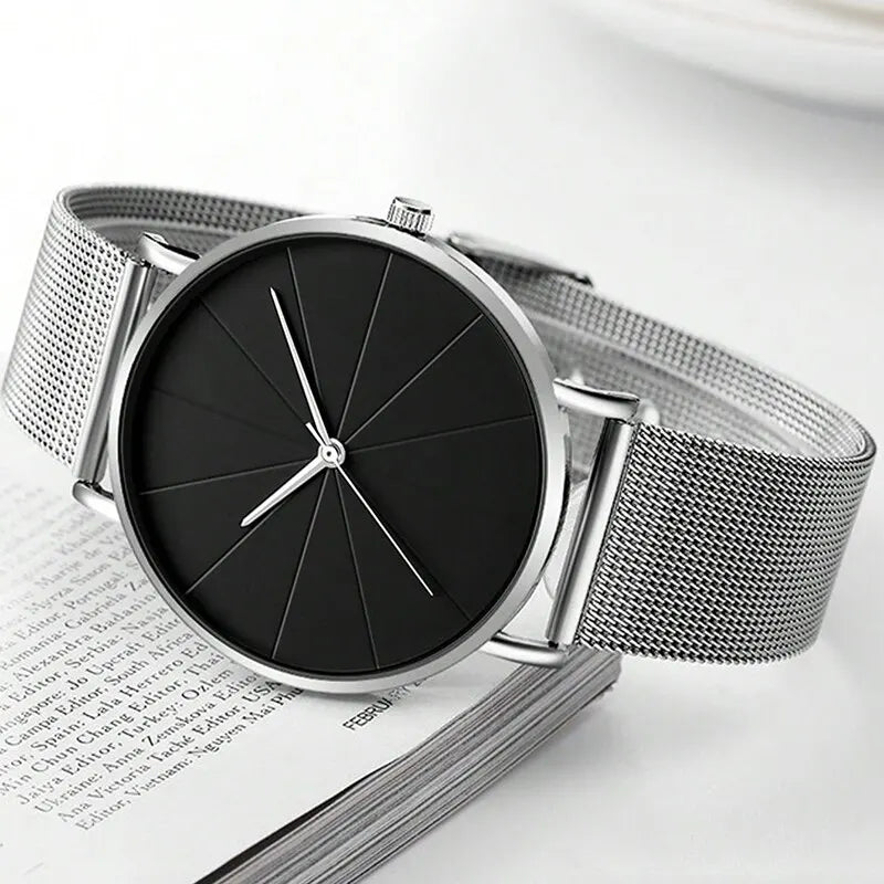 Mens Fashion Business Quartz Wristwatch Fashion Calendar Men Watch Stainless Steel Mesh Belt Men Luxury Silver Bracelet Watches