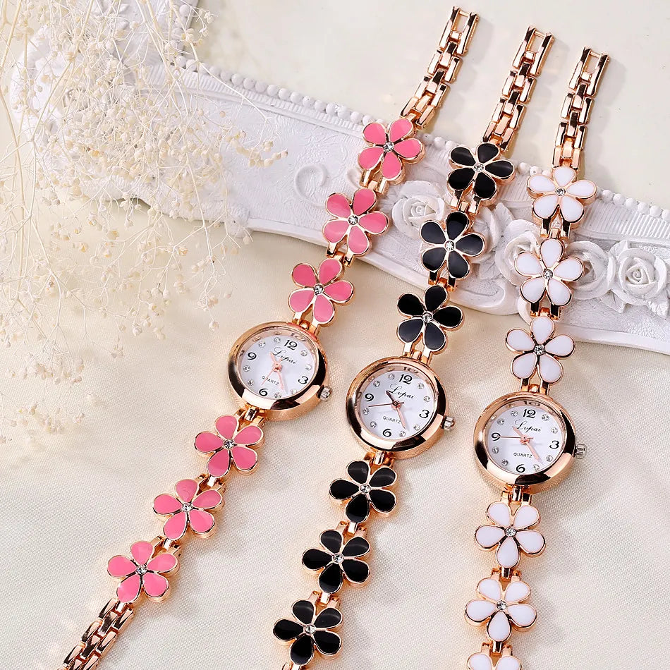 Fashion Small Watches Women 2024 Luxury Rhinestone Flower Bracelet Stainless Steel Watchband Dress Female Clock relogio feminino