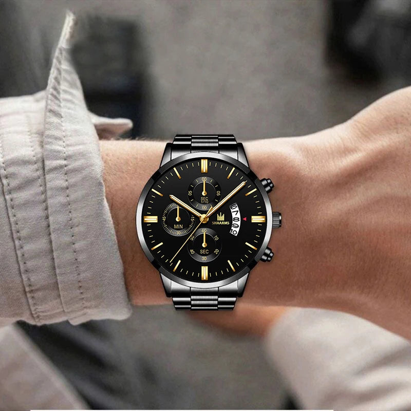 1PCS Fashion Classic Mens Watches Versatile Trend Set Men Business Stainless Steel Quartz Watch Male Calendar Wristwatch