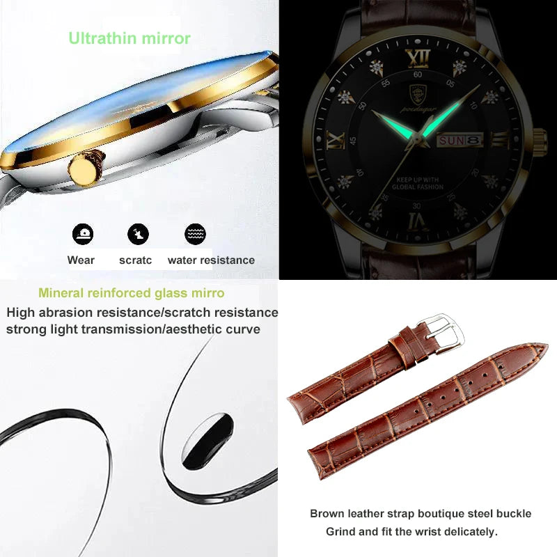 2024 Men Watches Waterproof Luminous Top Brand Luxury Leather Casual Sports Quartz Wristwatch Military Man Watch For Men relogio