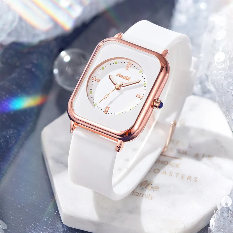 POSHI Luxury Ladies Bracelet Quartz Watch Women Watch Bracelet Set White Dial Simple Leather Luxury Ladies Watch Montre Femme