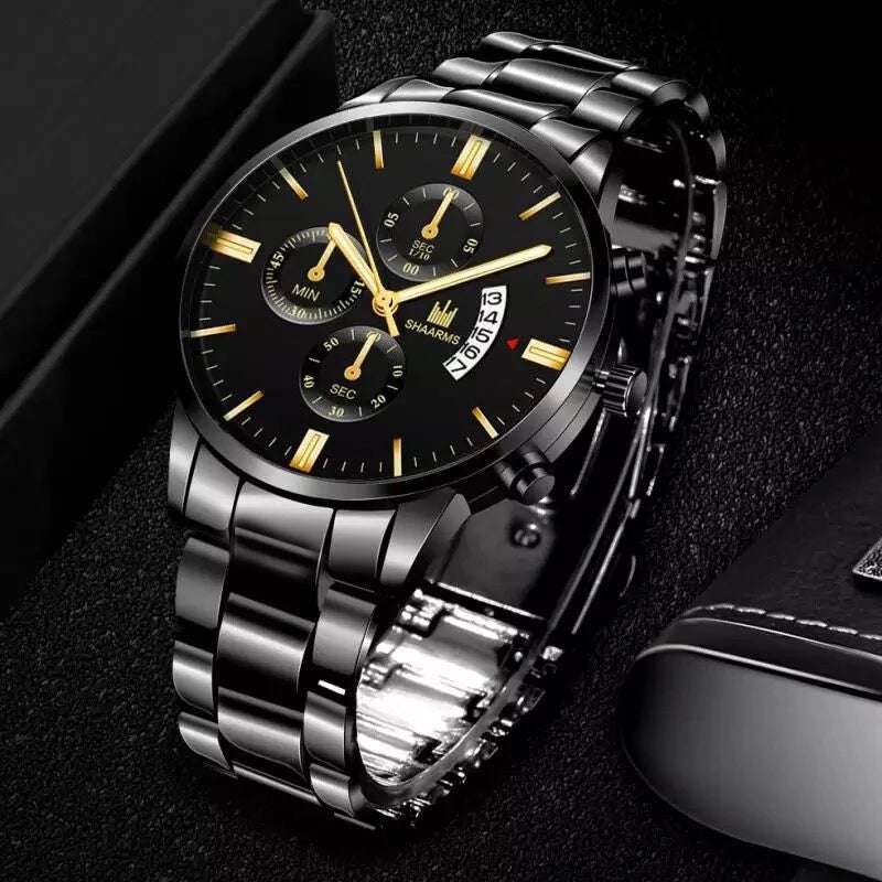 1PCS Fashion Classic Mens Watches Versatile Trend Set Men Business Stainless Steel Quartz Watch Male Calendar Wristwatch