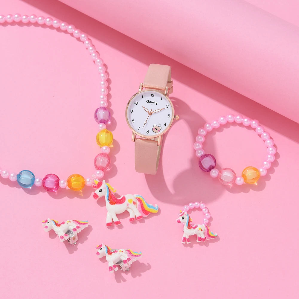 Watch Set Primary School Student Fashion Girl Watch Cute Little Girl Watch Kids Cartoon Children Quartz Lady Watch Girl Watch