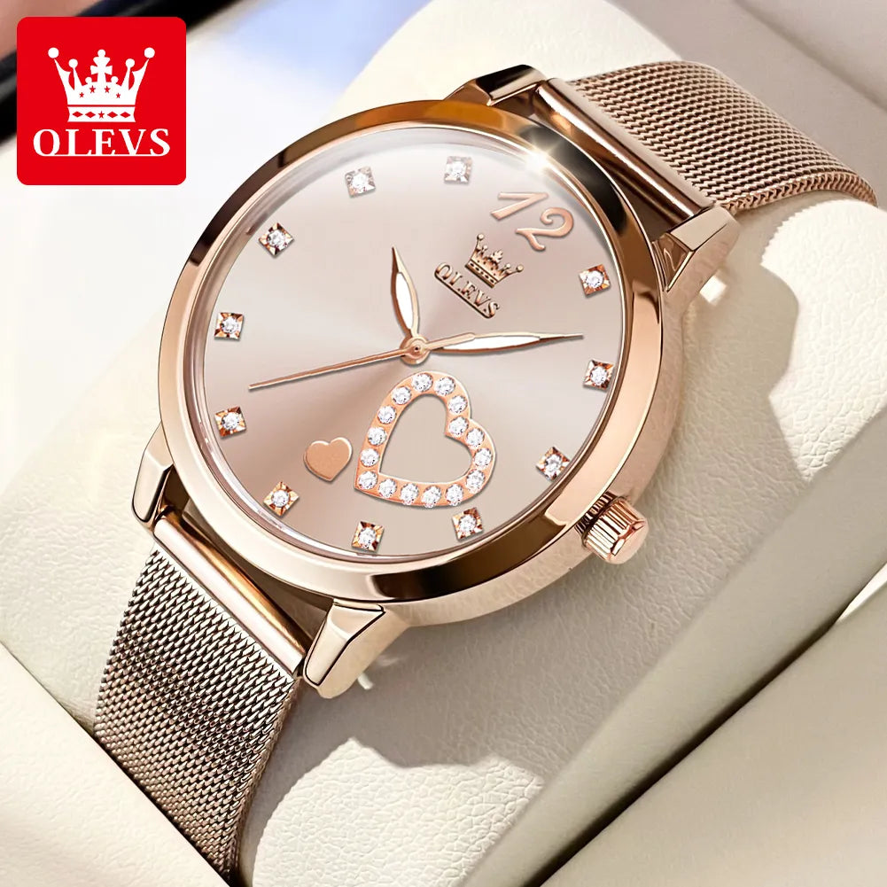 OLEVS Women Watches Japanese Quartz Waterproof Wristwatch Stainless Steel Strap Fashion Dress Luminous Diamond Face Lady Watch