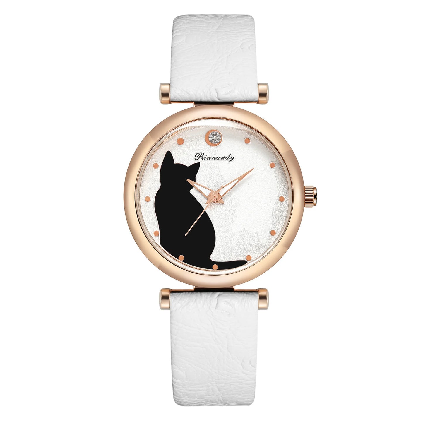 5pcs/set cute fashion cat pattern quartz pu leather women wrist watch