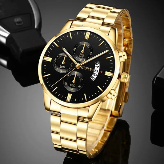 2024 Fashion Men Gold Stainless Steel Watch Luxury Calendar Quartz Wrist Watch Mens Business Watches for Man Clock Reloj Hombre